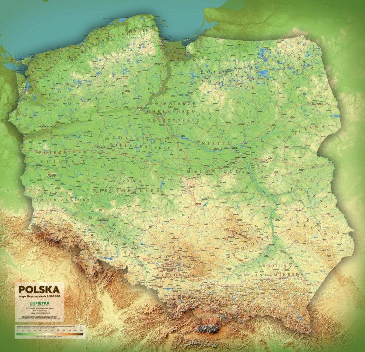 Polska 1:500 000. Mapa ścienna fizyczna z efektem 3D