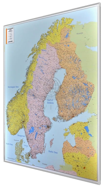 Skandynawia 1:1 700 000. Mapa kodowa magnetyczna. Rama alu SLIM