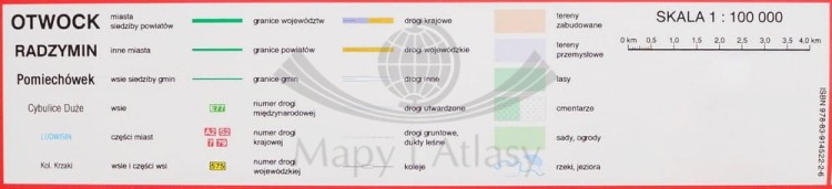 Okolice Warszawy / Warszawa i okolice. Mapa do wpinania. Rama alu SLIM. Legenda
