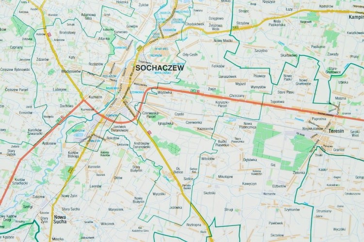 Okolice Warszawy / Warszawa i okolice. Mapa magnetyczna. Rama alu SLIM. Fragment 5