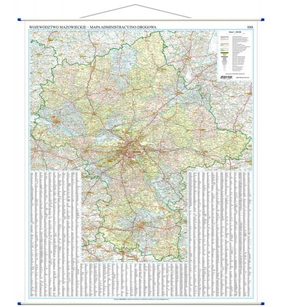 Województwo mazowieckie. Arkusz, mapa ścienna administracyjno-drogowa wydawnictwa EkoGraf. Cała mapa