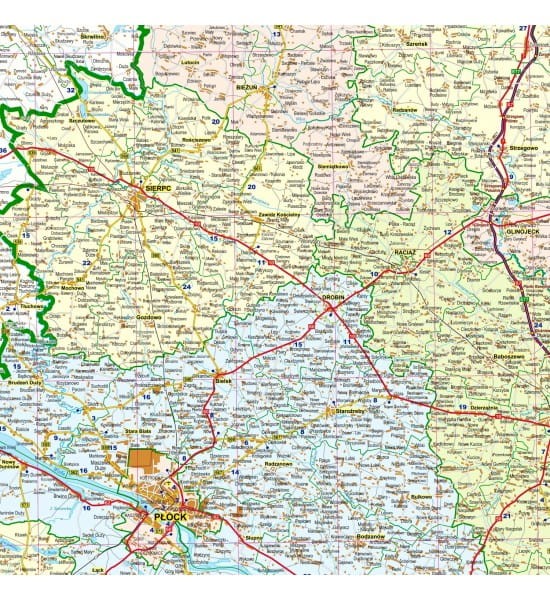 Województwo mazowieckie. Arkusz, mapa ścienna administracyjno-drogowa wydawnictwa EkoGraf. Fragment 2