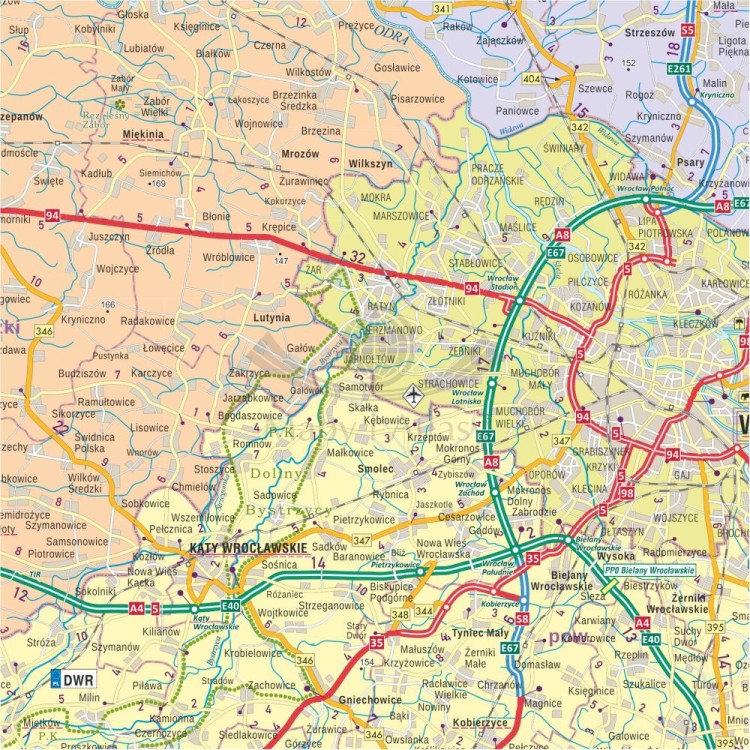 Dolnośląskie 1:200 000. Mapa administracyjno-drogowa w ramie. Fragment