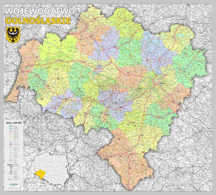 Dolnośląskie 1:200 000. Mapa administracyjno-drogowa w ramie