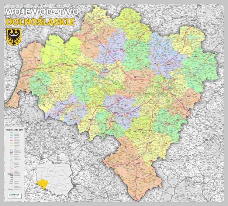 Dolnośląskie 1:200 000. Mapa administracyjno-drogowa magnetyczna