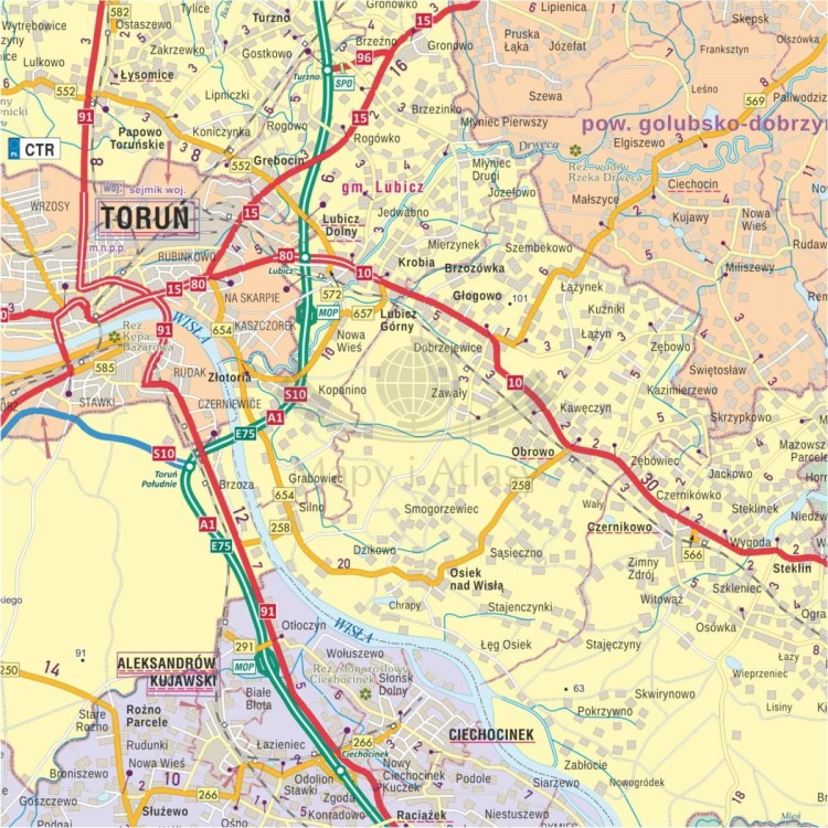 Województwo kujawsko-pomorskie 1:200 000. Mapa administracyjno-drogowa w ramie. Fragment