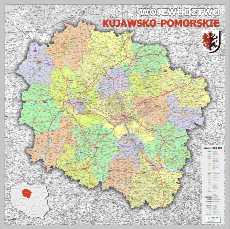 Województwo kujawsko-pomorskie 1:200 000. Mapa administracyjno-drogowa w ramie