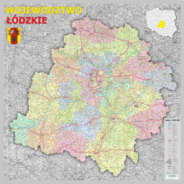 Województwo łódzkie 1:200 000. Mapa administracyjno-drogowa w ramie