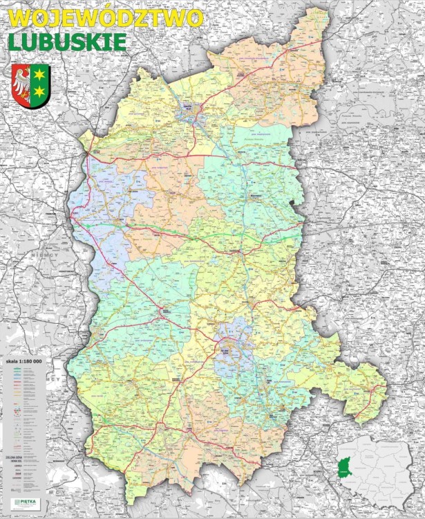 Województwo lubuskie 1:180 000. Mapa ścienna administracyjno-drogowa