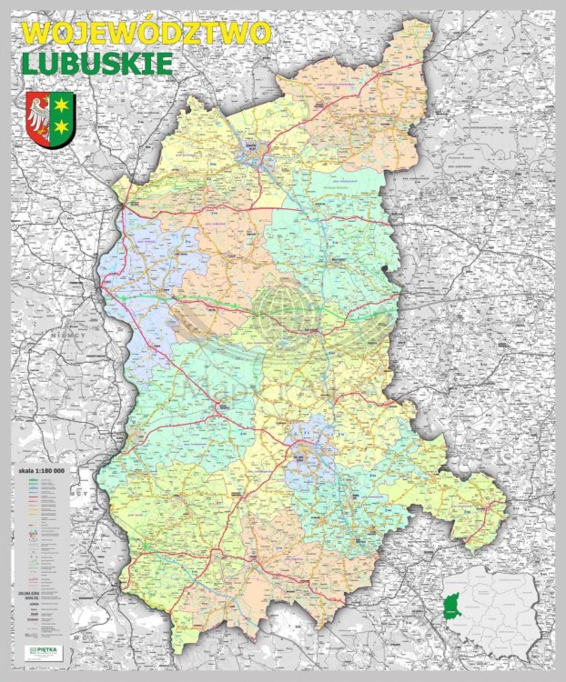 Województwo lubuskie 1:180 000. Mapa administracyjno-drogowa w ramie