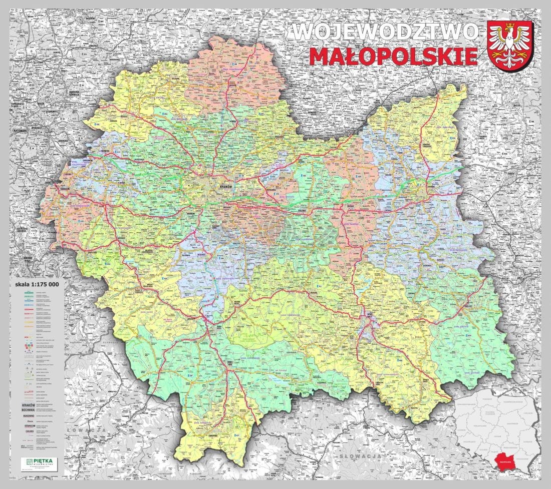 Województwo małopolskie 1:200 000. Mapa administracyjno-drogowa w ramie