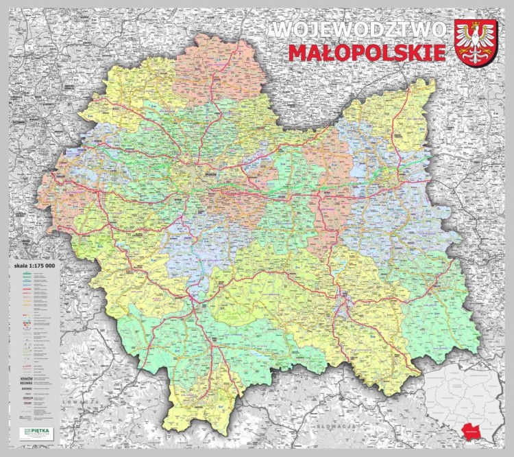 Województwo małopolskie 1:200 000. Mapa administracyjno-drogowa w ramie