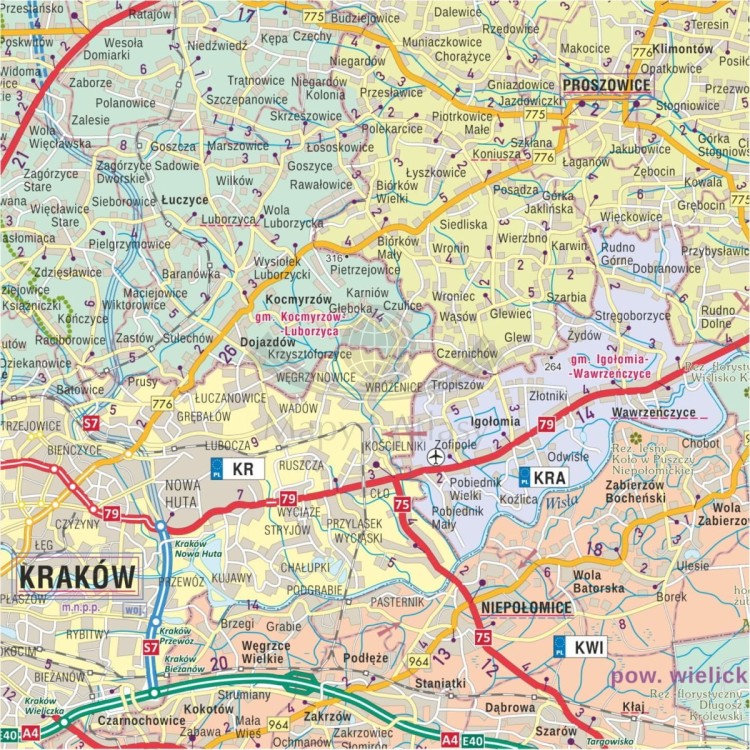 Województwo małopolskie 1:200 000. Mapa administracyjno-drogowa magnetyczna. Fragment