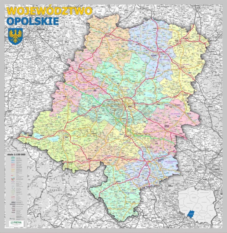 Województwo opolskie 1:150 000. Mapa administracyjno-drogowa w ramie