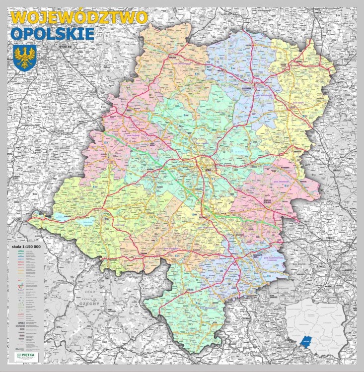 Województwo opolskie 1:150 000. Mapa administracyjno-drogowa do wpinania