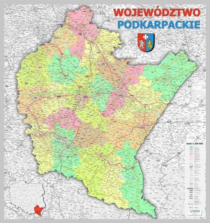 Województwo podkarpackie 1:200 000. Mapa administracyjno-drogowa do wpinania