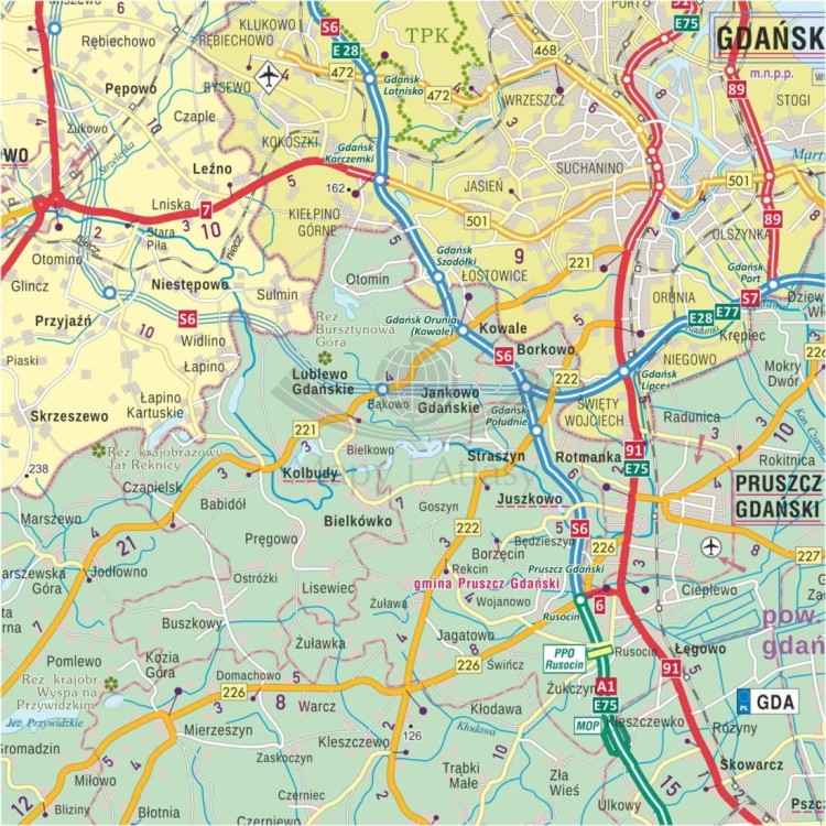 Województwo pomorskie 1:200 000. Mapa administracyjno-drogowa do wpinania. Fragment