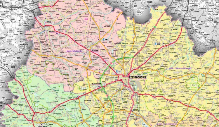 Województwo śląskie 1:180 000. Mapa administracyjno-drogowa w ramie. Fragment 1
