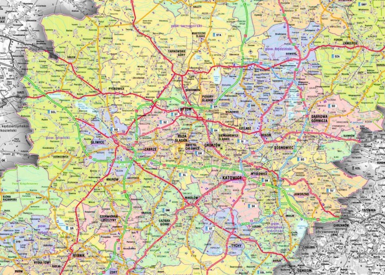 Województwo śląskie 1:180 000. Mapa administracyjno-drogowa w ramie. Fragment 2