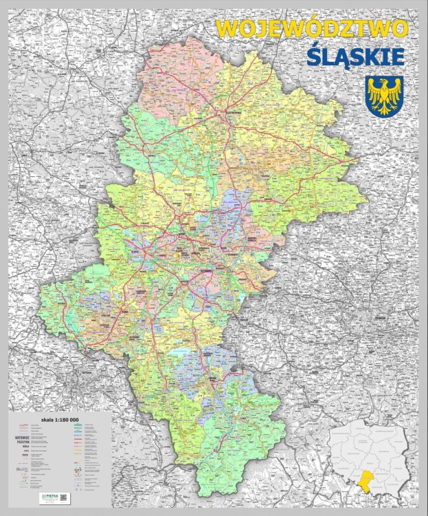 Województwo śląskie 1:180 000. Mapa administracyjno-drogowa w ramie