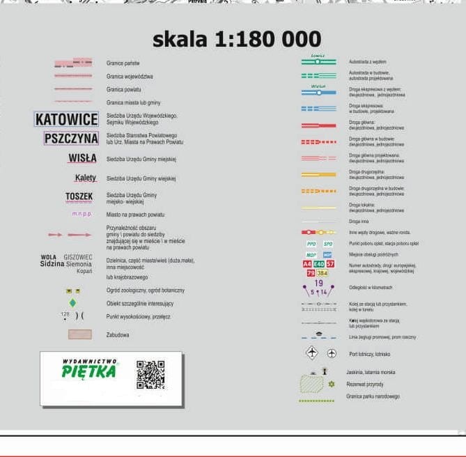 Województwo śląskie 1:180 000. Mapa administracyjno-drogowa do wpinania. Legenda