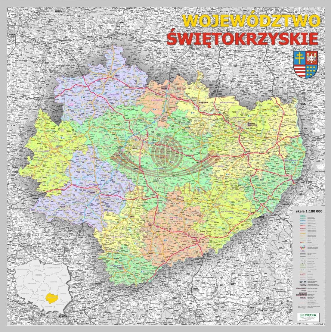 Województwo świętokrzyskie 1:180 000. Mapa administracyjno-drogowa do wpinania