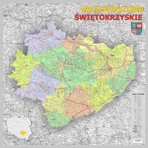 Województwo świętokrzyskie 1:180 000. Mapa administracyjno-drogowa do wpinania