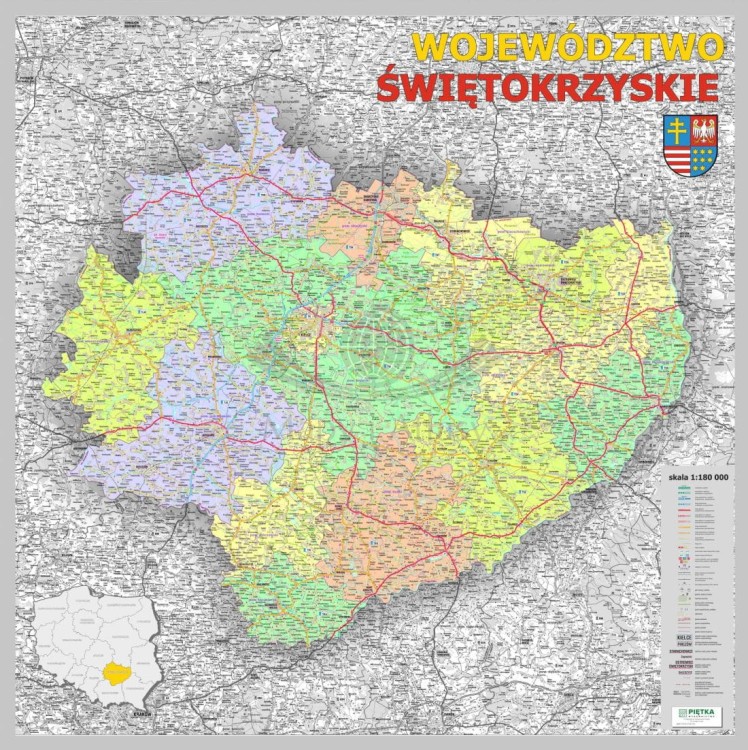 Województwo świętokrzyskie 1:180 000. Mapa administracyjno-drogowa magnetyczna