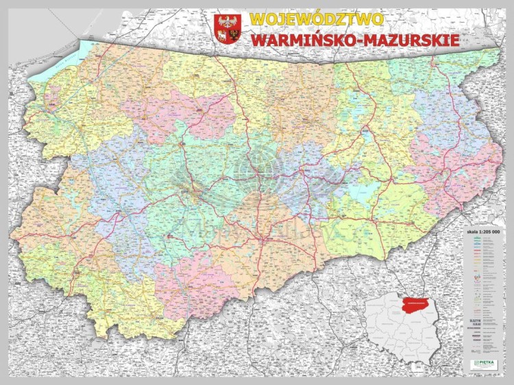 Województwo warmińsko-mazurskie 1:200 000. Mapa administracyjno-drogowa w ramie