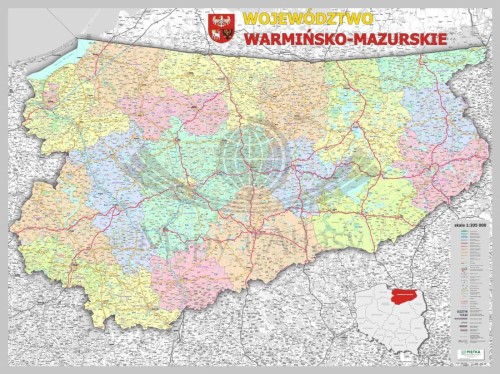 Województwo warmińsko-mazurskie 1:200 000. Mapa administracyjno-drogowa do wpinania
