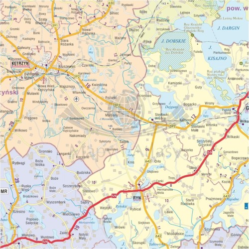 Województwo warmińsko-mazurskie 1:200 000. Mapa administracyjno-drogowa do wpinania. Fragment