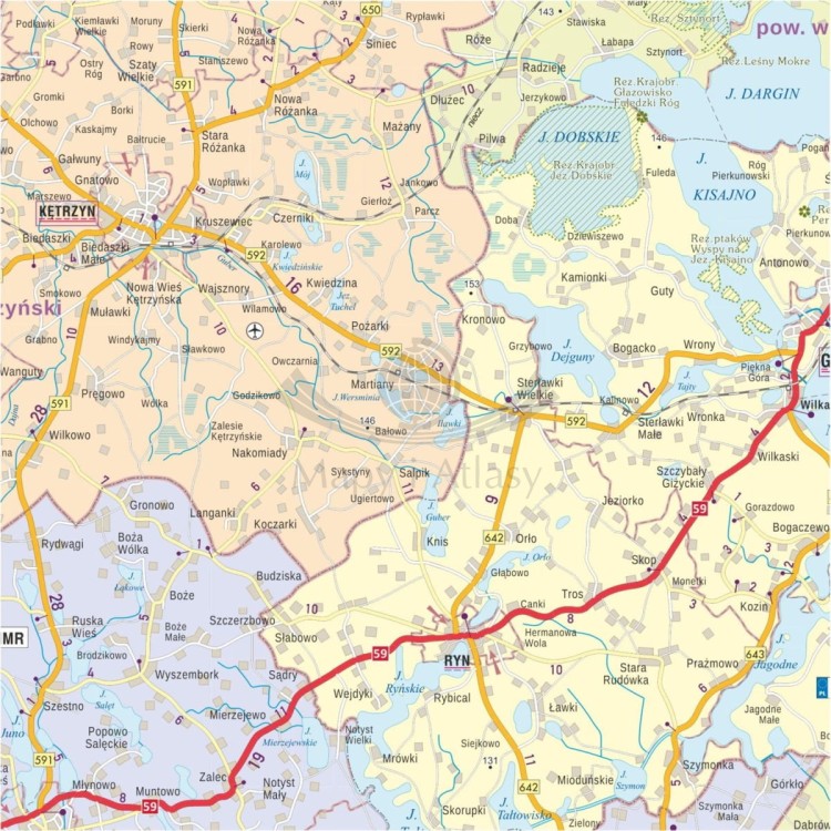 Województwo warmińsko-mazurskie 1:200 000. Mapa administracyjno-drogowa magnetyczna. Fragment