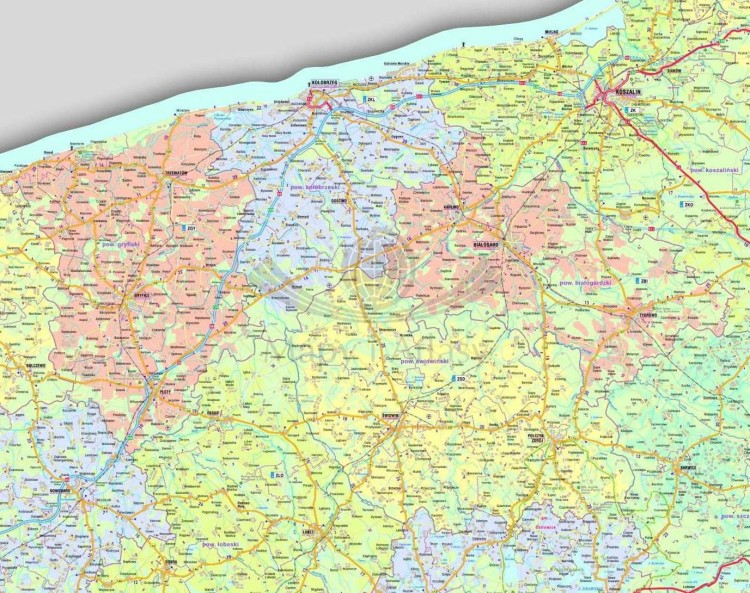 Województwo zachodniopomorskie 1:210 000. Mapa administracyjno-drogowa w ramie. Fragment 1