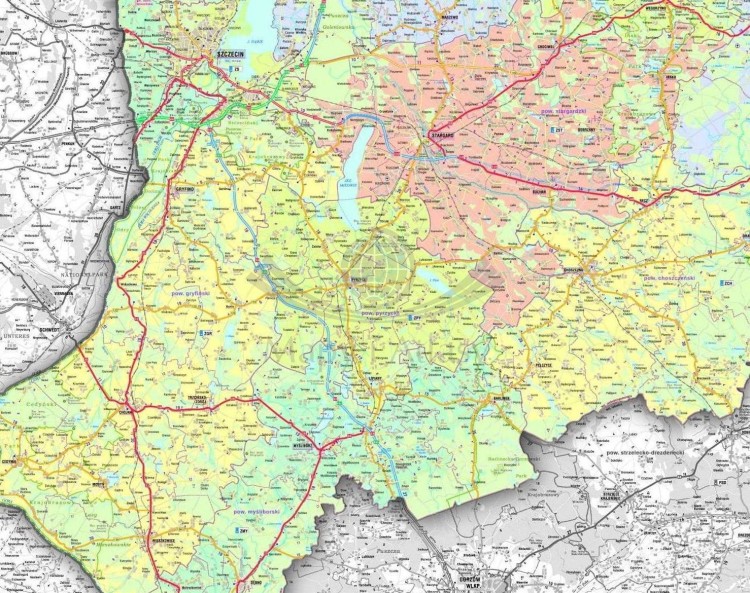 Województwo zachodniopomorskie 1:210 000. Mapa administracyjno-drogowa w ramie. Fragment 2
