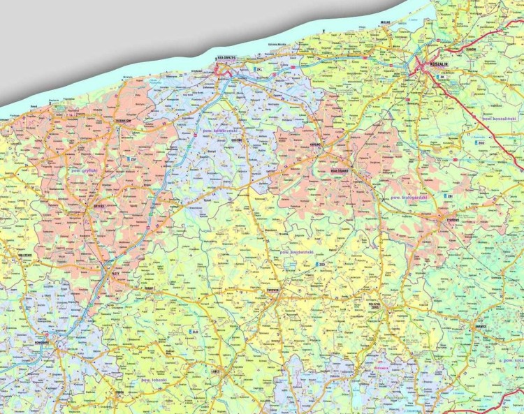 Województwo zachodniopomorskie 1:210 000. Mapa administracyjno-drogowa do wpinania. Fragment 1