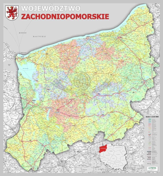 Województwo zachodniopomorskie 1:210 000. Mapa administracyjno-drogowa w ramie