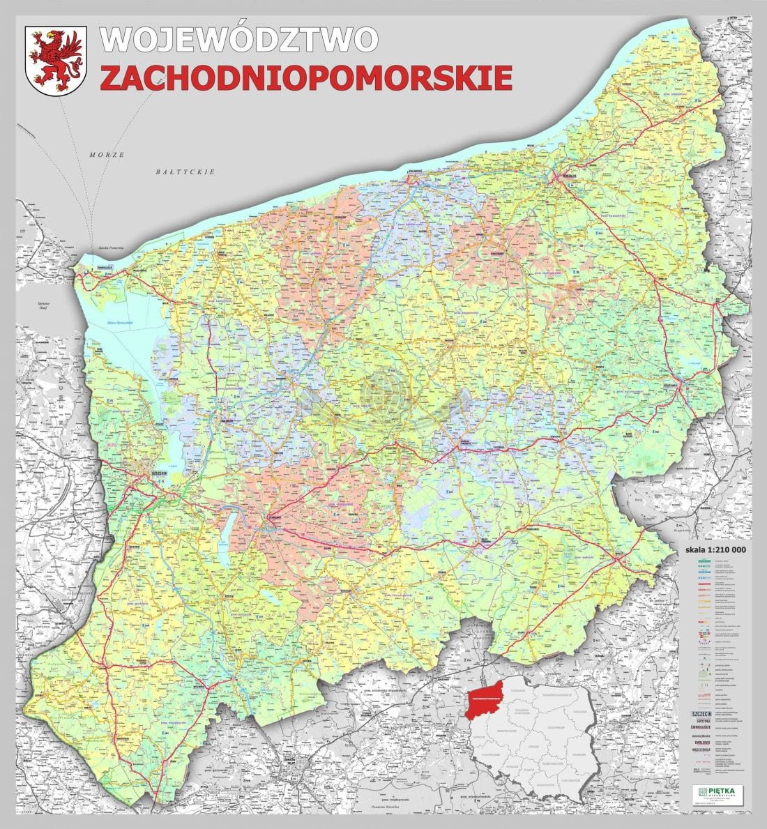 Województwo zachodniopomorskie 1:210 000. Mapa administracyjno-drogowa do wpinania