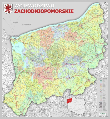 Województwo zachodniopomorskie 1:210 000. Mapa administracyjno-drogowa do wpinania