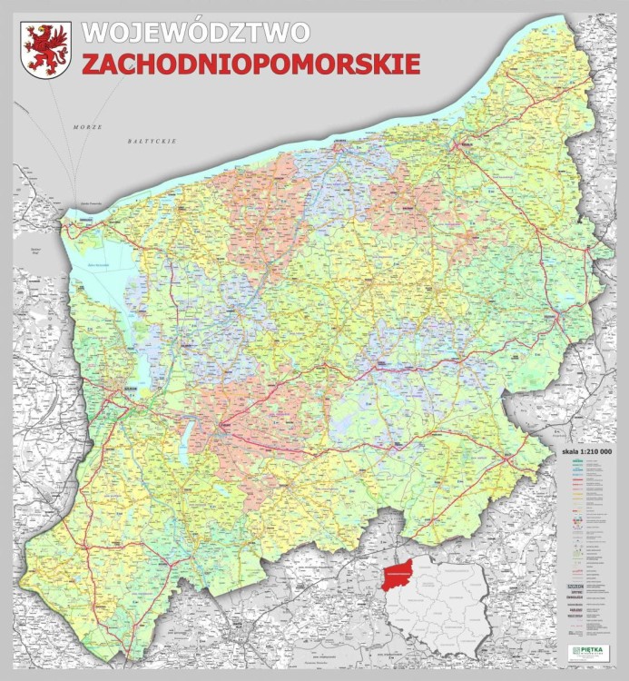 Województwo zachodniopomorskie 1:210 000. Mapa administracyjno-drogowa do wpinania