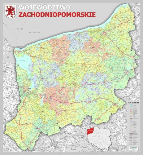 Województwo zachodniopomorskie 1:210 000. Mapa administracyjno-drogowa magnetyczna
