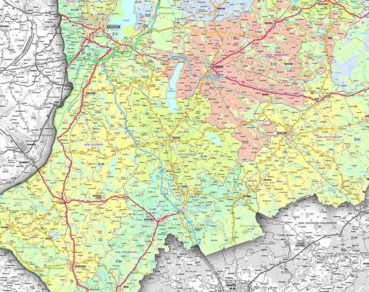 Województwo zachodniopomorskie 1:210 000. Mapa administracyjno-drogowa magnetyczna. Fragment 2