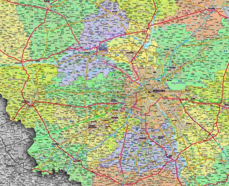 Województwo mazowieckie 1:230 000. Mapa administracyjno-drogowa w ramie. Fragment 2