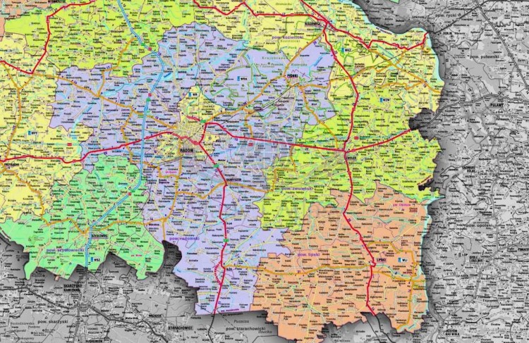 Województwo mazowieckie 1:230 000. Mapa administracyjno-drogowa w ramie. Fragment 3
