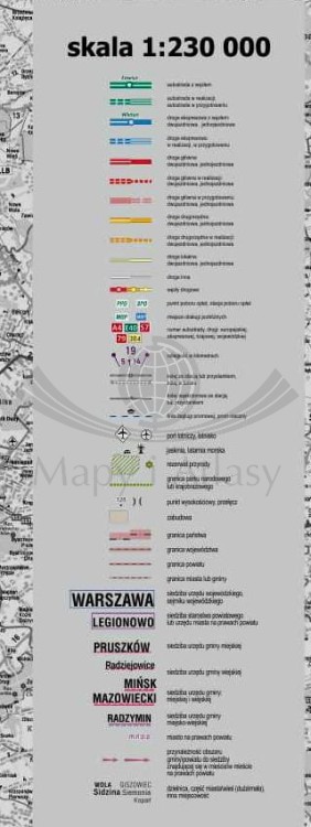 Województwo mazowieckie 1:230 000. Mapa administracyjno-drogowa w ramie. Legenda