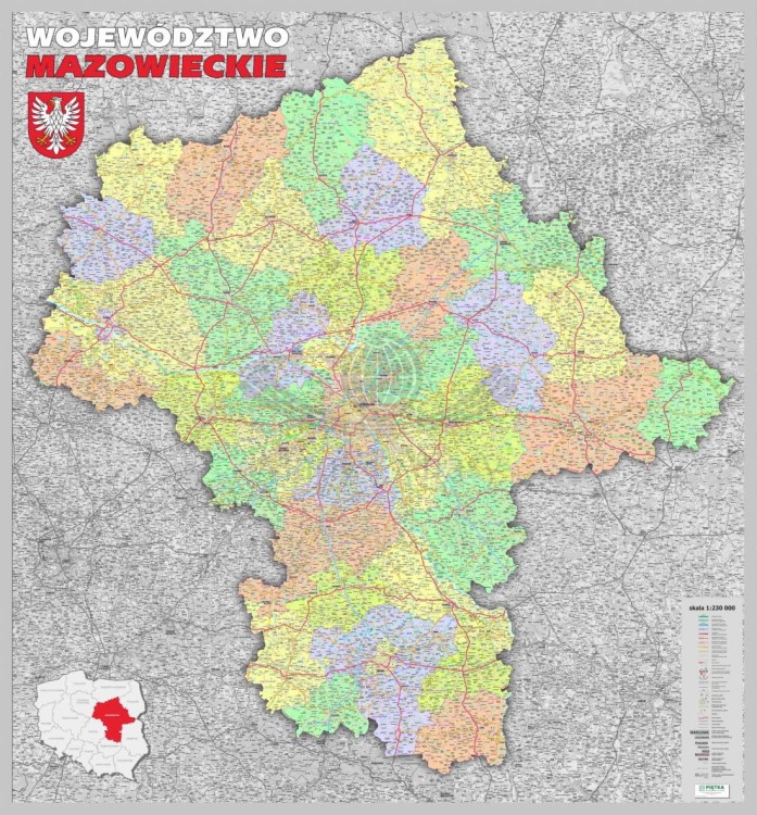 Województwo mazowieckie 1:230 000. Mapa administracyjno-drogowa w ramie