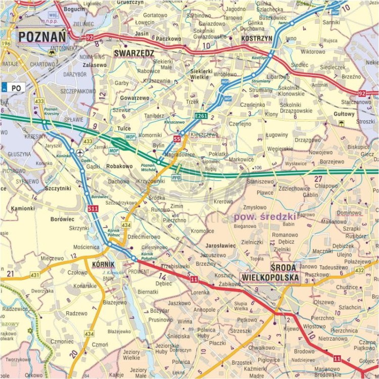 Województwo wielkopolskie 1:200 000. Mapa administracyjno-drogowa w ramie. Fragment