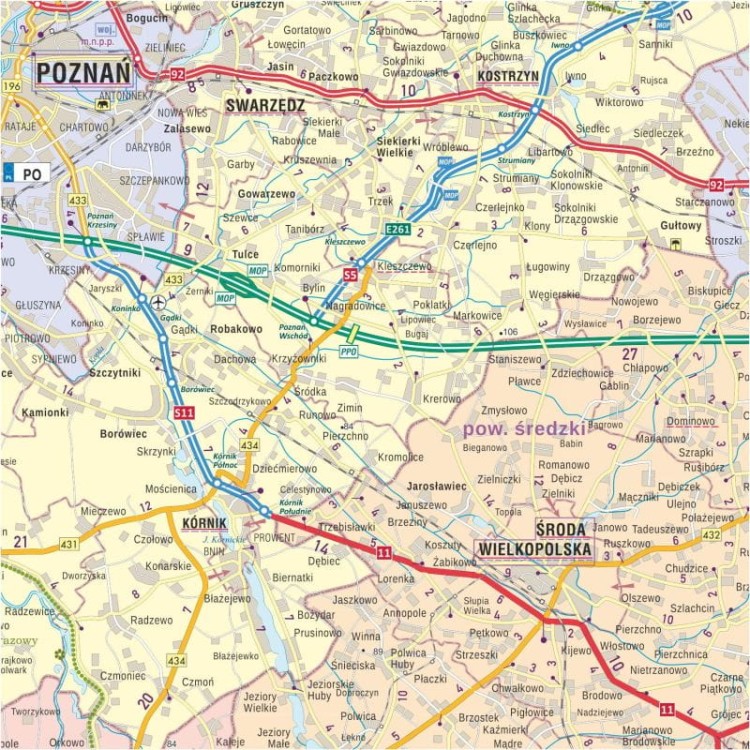 Województwo wielkopolskie 1:200 000. Mapa administracyjno-drogowa do wpinania. Fragment