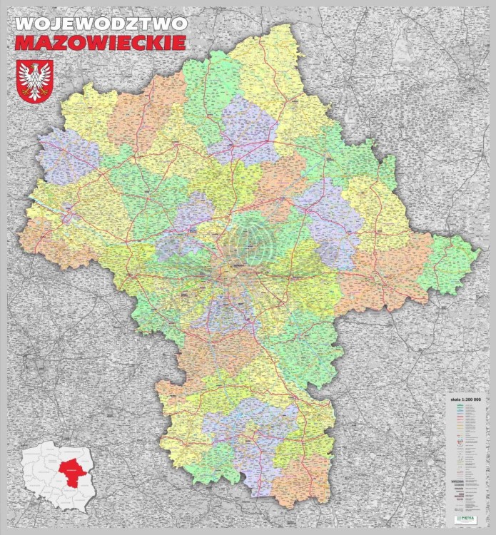 Województwo mazowieckie 1:220 000. Mapa administracyjno-drogowa w ramie
