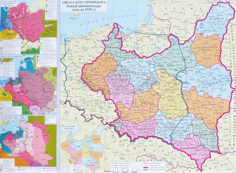 Rzeczpospolita Polska. Dwustronna mapa ścienna historyczna wydawnictwa Demart. Strona 1