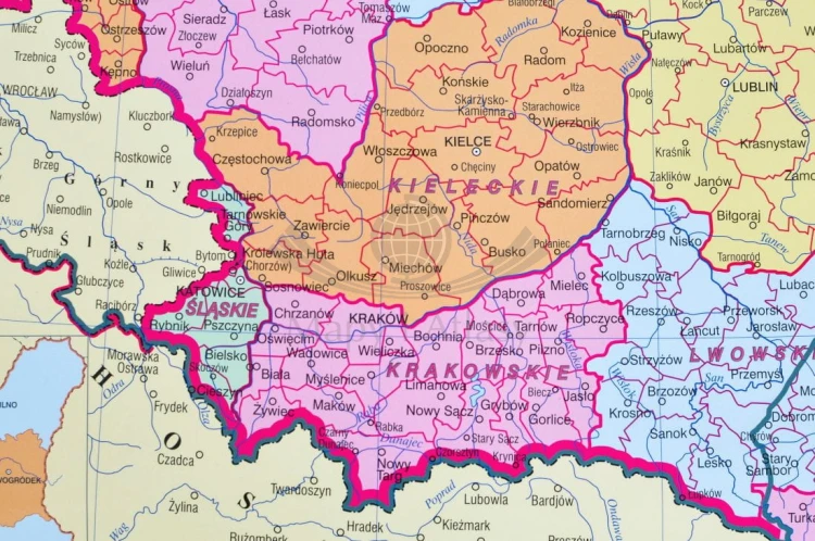 Rzeczpospolita Polska. Dwustronna mapa ścienna historyczna wydawnictwa Demart. Strona 1 - fragment 1